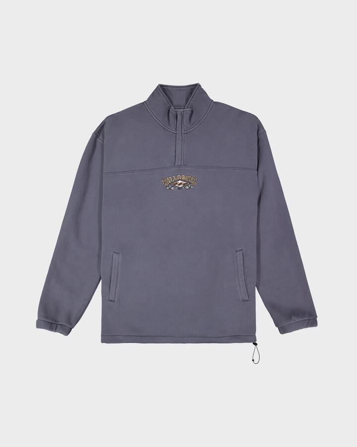 Image of a model wearing Outerwear. Product name - Billabong Mens King Prawn Mock Neck Sweater Graystone in Graystone colour by brand - Billabong