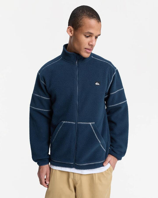 Image of a model wearing Outerwear. Product name - Quiksilver Mens Clean Coast Block Fleece Jacket Dark Navy in Dark Navy colour by brand - Quiksilver