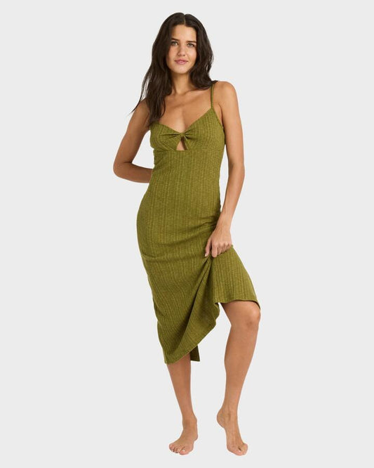 Image of Dresses. Product name - Billabong Womens Sweet Moves Midi Dress Dark Olive in Dark Olive colour by brand - Billabong