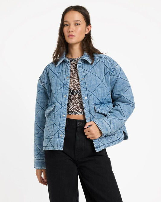 Image of Coats & Jackets. Product name - Volcom Womens Qc Ramps Quilted Jacket Worn Light Blue in Worn Light Blue colour by brand - Volcom