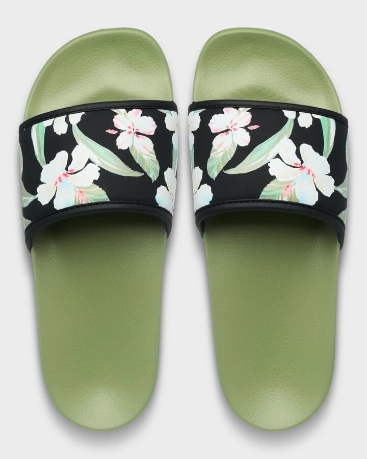 Image of Slippers. Productname: roxy Womens Slippy Iv Slides Oil Green - in Oil Green colour by brand - Roxy