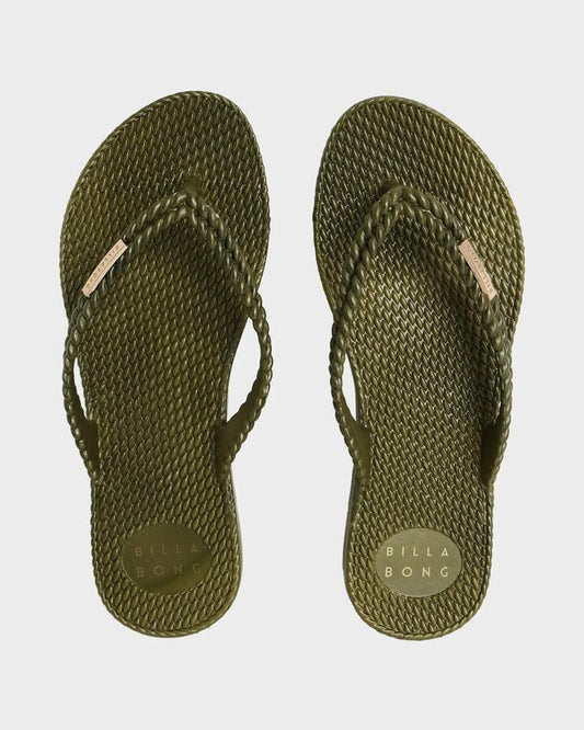 Image of Sandals. Productname: billabong Womens Kick Back Metallic Thongs Dark Olive - in Dark Olive colour by brand - Billabong
