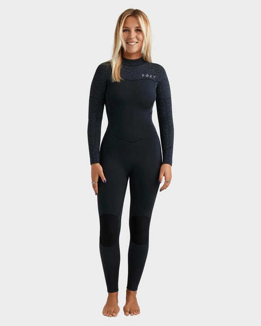 Image of a model wearing Tops. Productname: roxy Womens 4/3Mm Swell Natural Back Zip Wetsuit Animal Print - in Animal Print colour by brand - Roxy