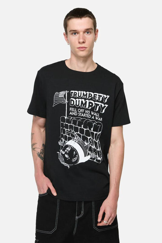 Image of a model wearing Tops. Productname: Fall From Grace Unisex Tee in Black colour by brand - Pulp Kitchen