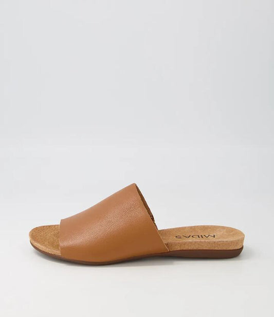 Image of Slippers. Productname: Berta Dark Tan Leather Slides in Dk Tan colour by brand - MIDAS