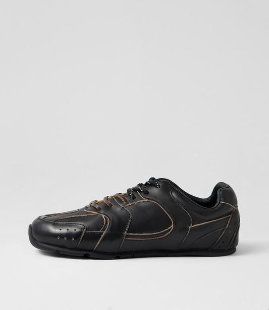 Image of Sneakers. Productname: Lissel Distressed Black Leather Sneakers in Distressed Black colour by brand - MOLLINI