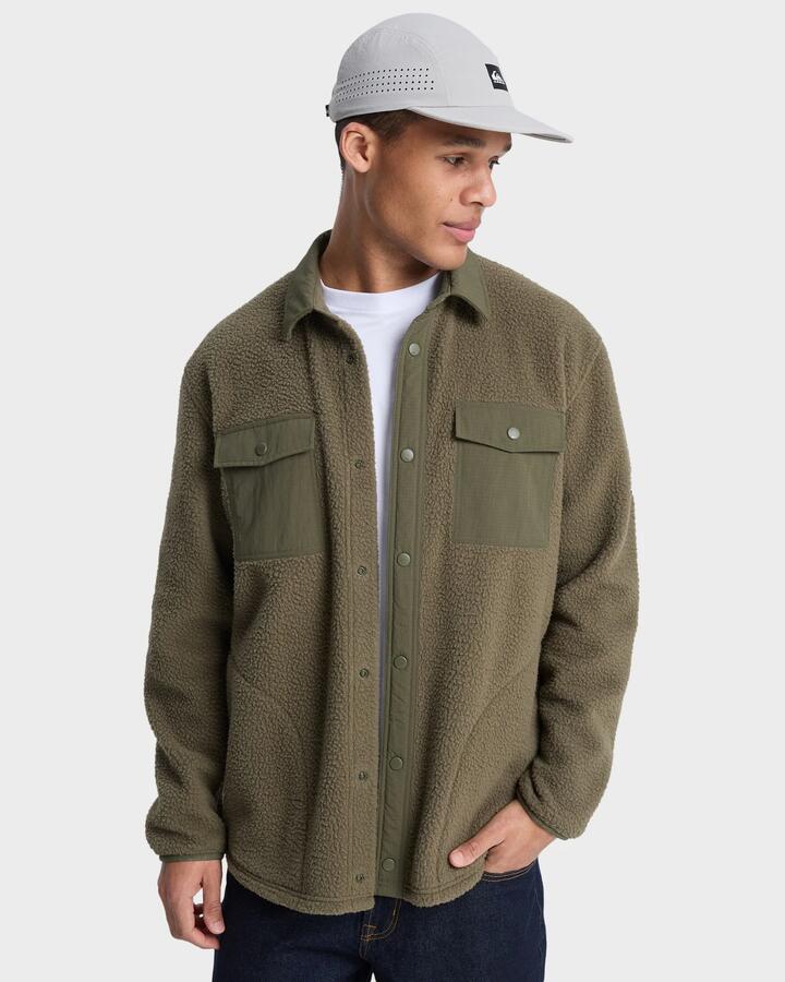 Image of a model wearing Tops. Productname: quiksilver Mens Clean Coast Long Sleeve Shirt Grape Leaf - in Grape Leaf colour by brand - Quiksilver