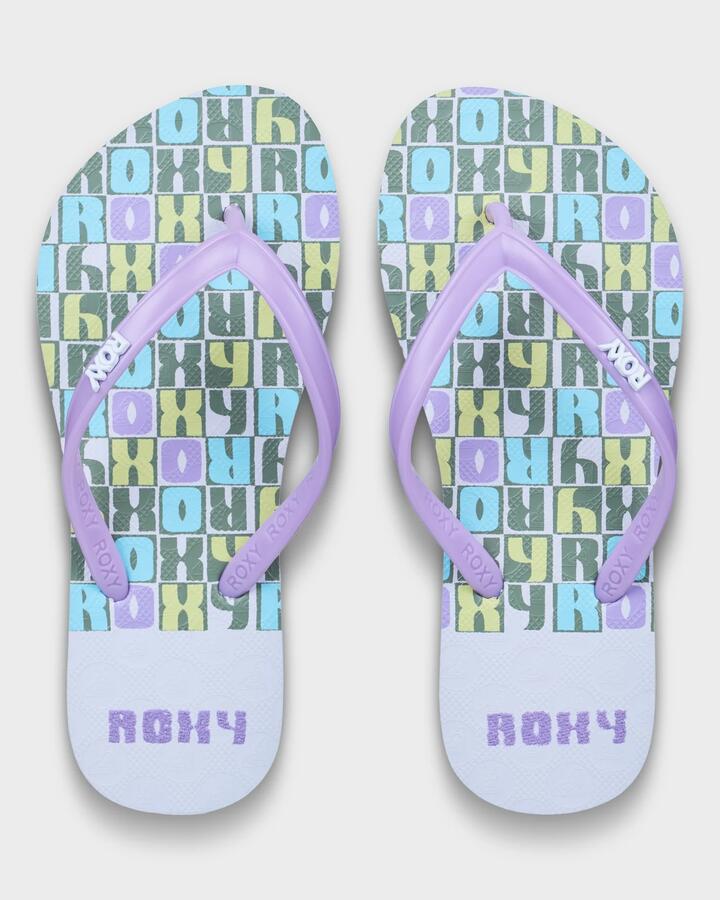 Image of Sandals. Productname: roxy Girls 4-16 Rg Viva Stamp Thongs Purple - in Purple colour by brand - Roxy