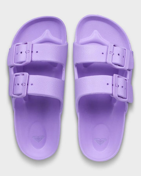 Image of Slippers. Productname: roxy Girls 4-16 Rg Kattie Slides Crocus - in Crocus colour by brand - Roxy