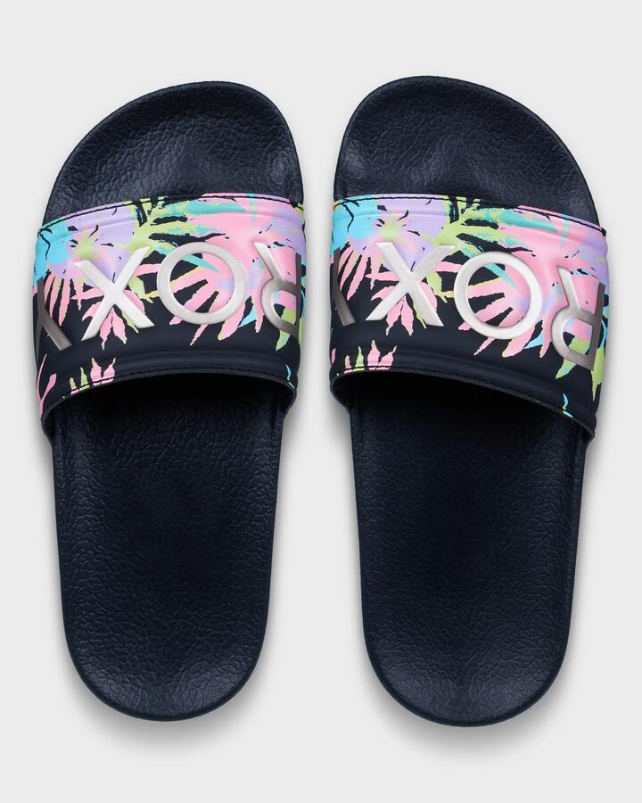 Image of Slippers. Productname: roxy Girls 4-16 Rg Slippy Ii Printed Slides Black Multi 1 - in Black Multi 1 colour by brand - Roxy