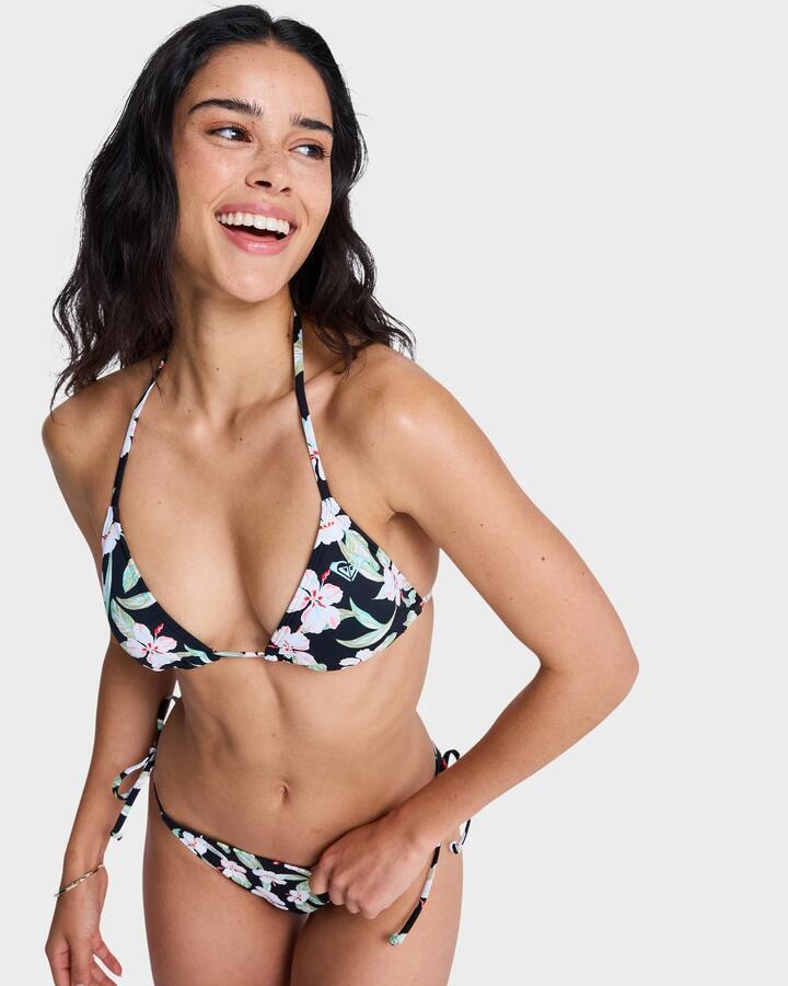 Image of Swimwear. Productname: roxy Womens Printed Essentials Tiki Tri Bikini Top Anthracite Spring Charming Sma - in Anthracite Spring Charming Sma colour by brand - Roxy