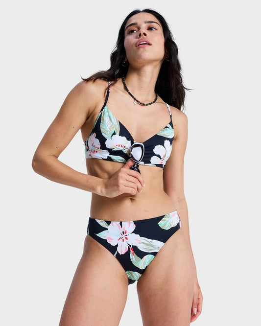 Image of Swimwear. Productname: roxy Womens Printed Essentials Hipster Bikini Bottom Anthracite Spring Charming - in Anthracite Spring Charming colour by brand - Roxy