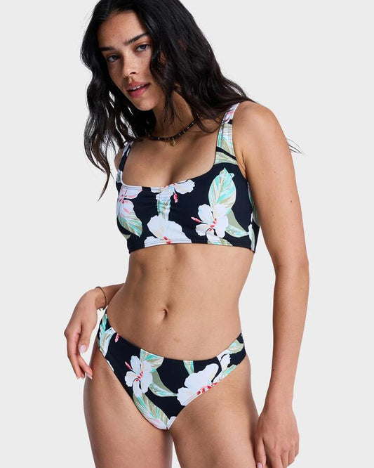 Image of Swimwear. Productname: roxy Womens Printed Essentials Moderate Bikini Bottom Anthracite Spring Charming - in Anthracite Spring Charming colour by brand - Roxy