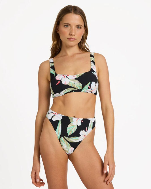 Image of Swimwear. Productname: roxy Womens Printed Essentials Mid Waist Moderate Bikini Bottom Anthracite Spring Charming - in Anthracite Spring Charming colour by brand - Roxy