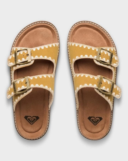 Image of Slippers. Product name - Roxy Womens Syndira Slides Yellow Sun in Yellow Sun colour by brand - Roxy