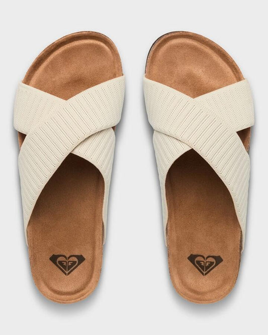 Image of Slippers. Productname: roxy Womens Mannane Crossed Slides Taupe - in Taupe colour by brand - Roxy