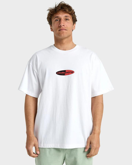 Image of a model wearing Tops. Productname: Billabong Mens Split Pill Og T-Shirt White - in White colour by brand - Billabong