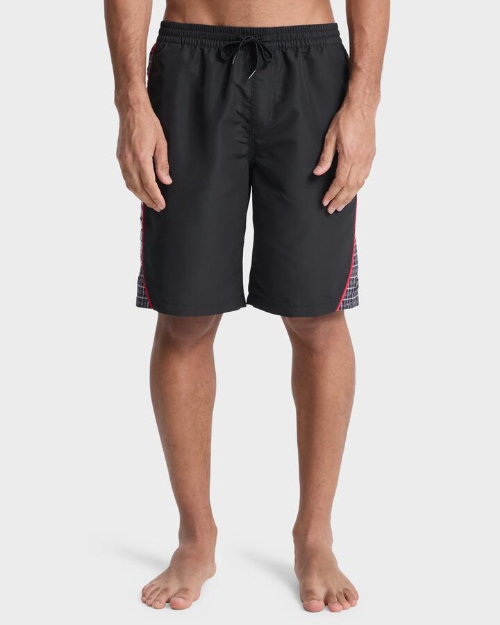 Image of a model wearing Shorts. Productname: quiksilver Mens Mercury 99 20" Swim Shorts Black - in Black colour by brand - Quiksilver