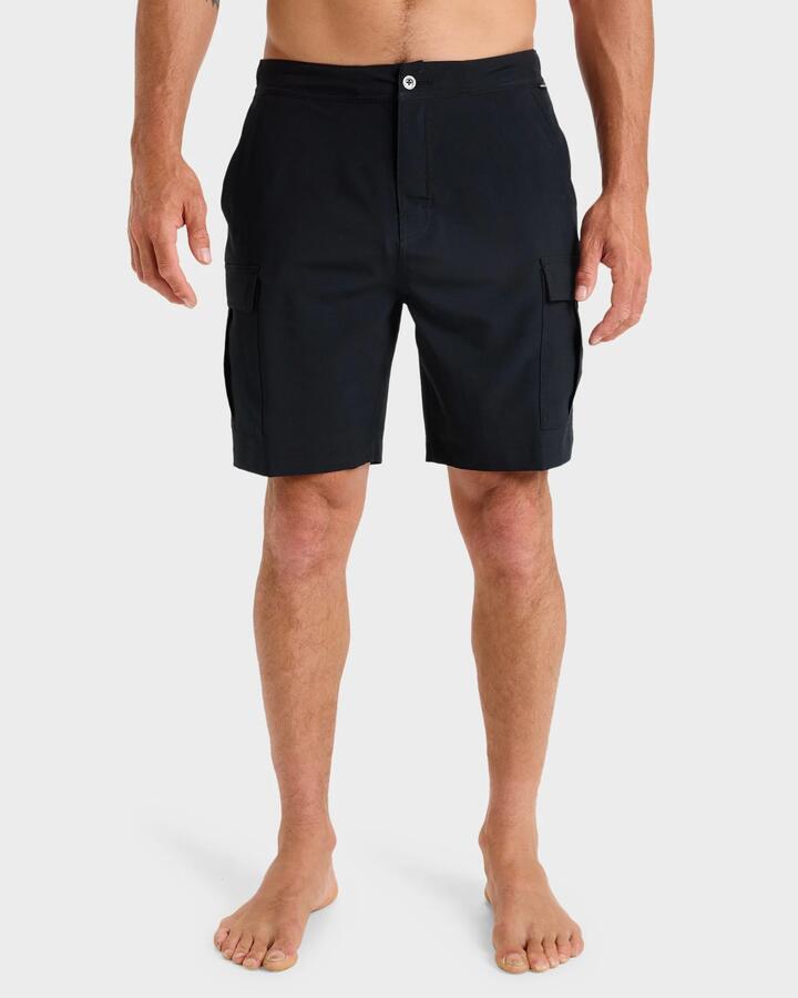 Image of a model wearing Shorts. Productname: quiksilver Mens Half Jam Cargo Hybrid Shorts Black - in Black colour by brand - Quiksilver