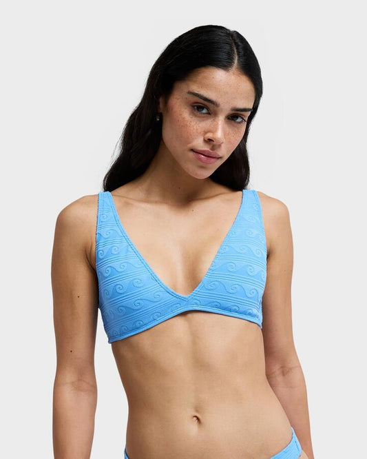 Image of Swimwear. Productname: roxy - Womens Paradise Wave Elongated Tri Bikini Top - Silver Lake Blue Make A Splash - in Silver Lake Blue Make A Splash colour by brand - roxy