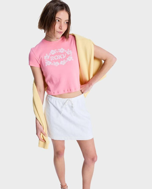 Image of a model wearing Skirts. Productname: roxy - Womens Over The Waves Mini Skirt - Coconut Milk - in Coconut Milk colour by brand - roxy