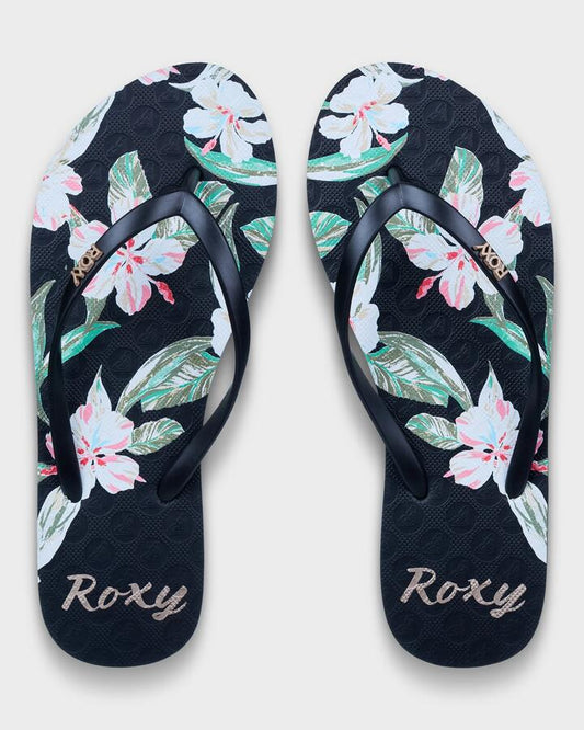 Image of Sandals. Productname: roxy - Womens New Viva Printed Thongs - Black/White/Green - in Black/White/Green colour by brand - roxy