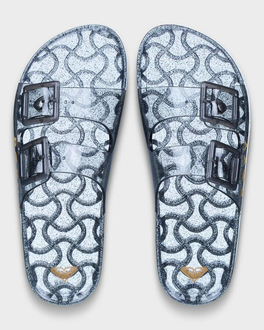 Image of Slippers. Product name - Roxy Womens Kattie Glitter Slides Smoky Grey in Smoky Grey colour by brand - Roxy