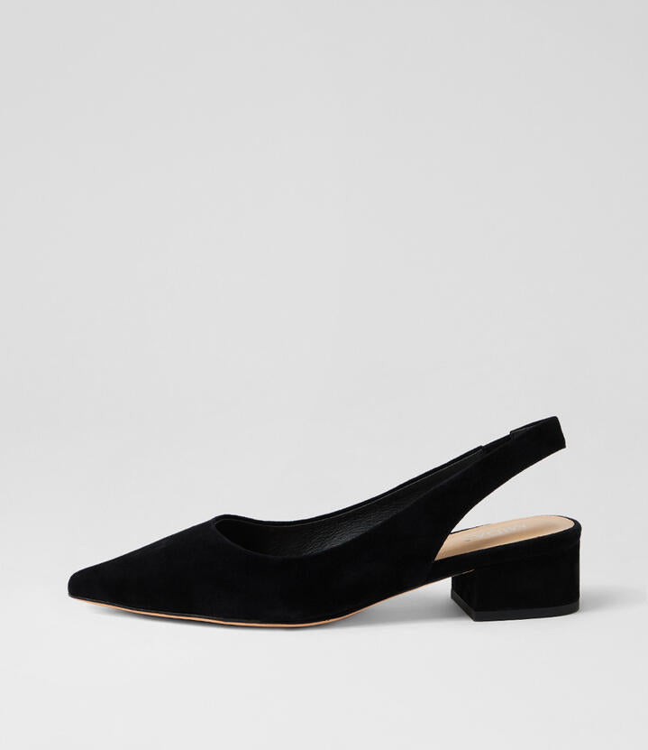 Image of Heels. Productname: Thelma Black Suede Heels in Black colour by brand - MIDAS