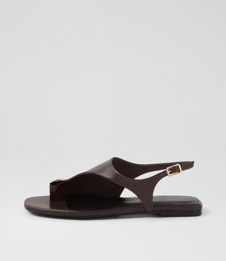 Image of Sandals. Productname: Reexi Dark Brown Leather Sandals in Dk Brown colour by brand - MOLLINI