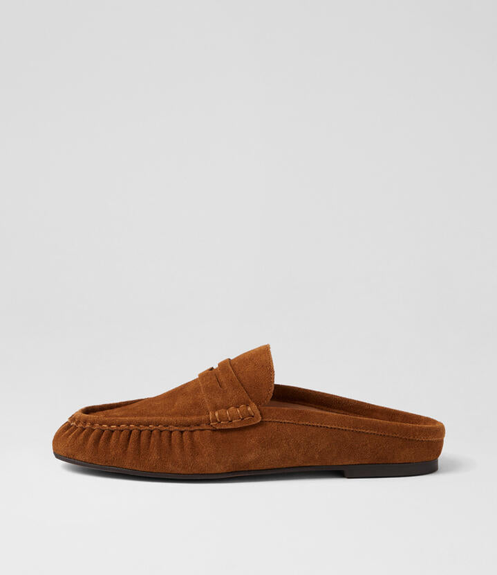 Image of Flats. Product name - Lermo Tan Suede Loafers in Tan colour by brand - MIDAS