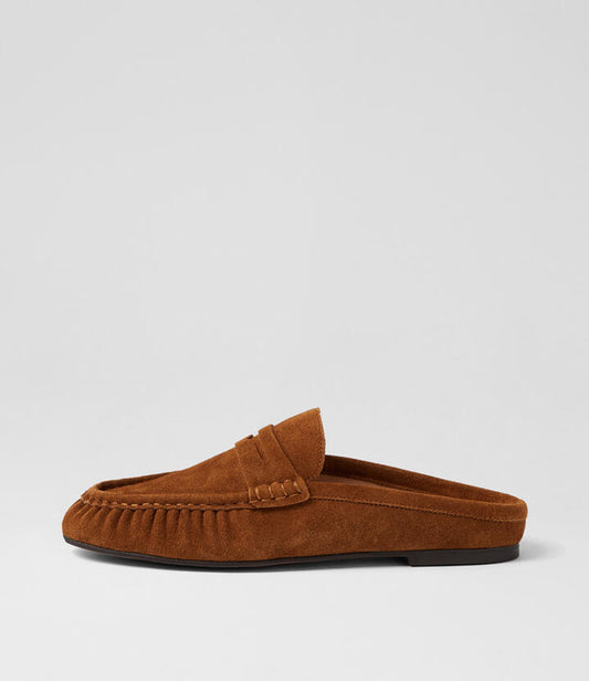 Image of Flats. Product name - Lermo Tan Suede Loafers in Tan colour by brand - MIDAS
