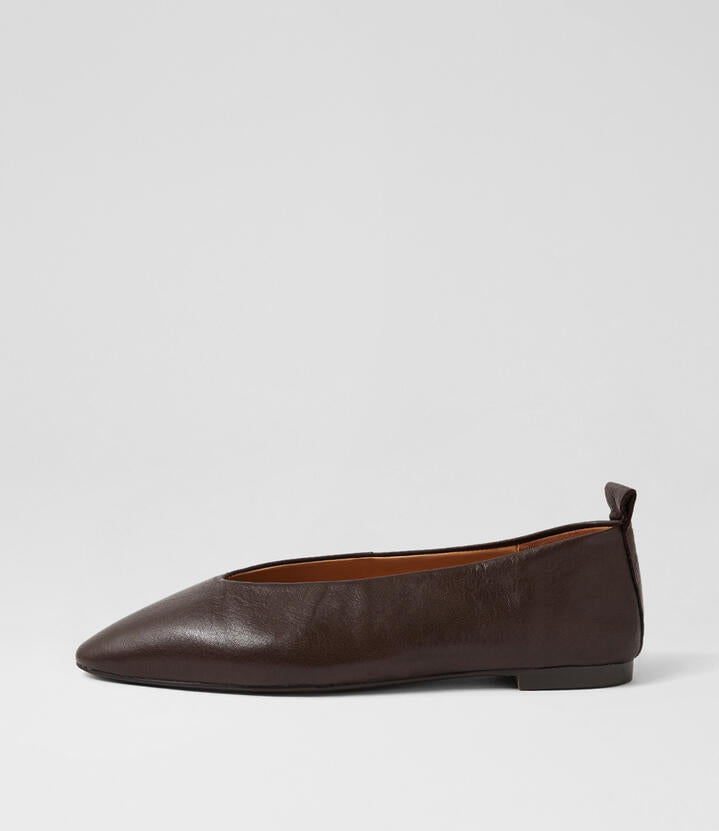 Image of Shoes. Productname: Chico Brown Leather Flat Shoes in Brown colour by brand - MIDAS
