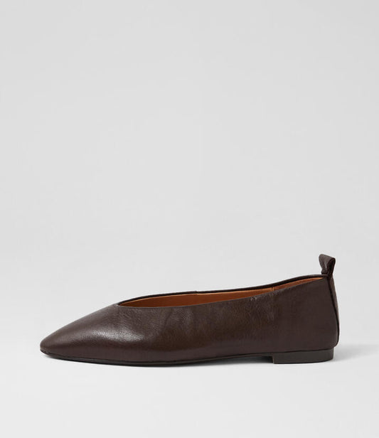 Image of Shoes. Productname: Chico Brown Leather Flat Shoes in Brown colour by brand - MIDAS