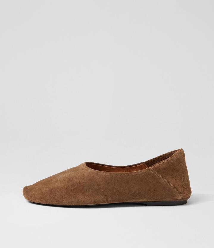 Image of Shoes. Productname: Eeco Camel Suede Ballet Flats in Camel colour by brand - MIDAS