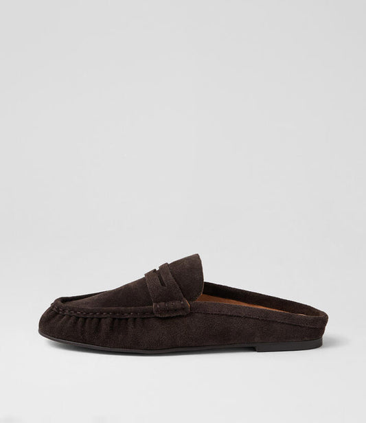 Image of Flats. Product name - Lermo Chocolate Suede Loafers in Chocolate colour by brand - MIDAS