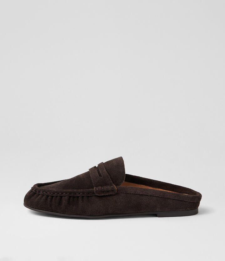Image of Flats. Product name - Lermo Chocolate Suede Loafers in Chocolate colour by brand - MIDAS