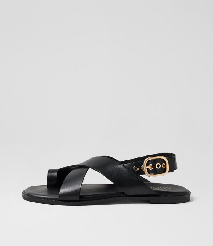 Image of Sandals. Productname: Hallo Black Leather Thongs in Black colour by brand - MIDAS