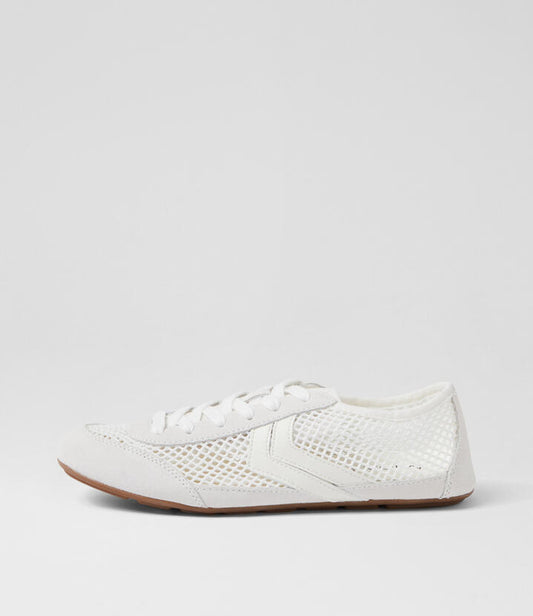 Image of Sneakers. Productname: Tikka White Suede Mesh Sneakers in White colour by brand - MIDAS