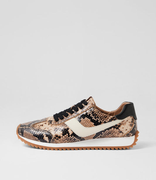 Image of Sneakers. Productname: Donnie Black Caramel Snake Leather Sneakers in Black&Caramel colour by brand - MIDAS
