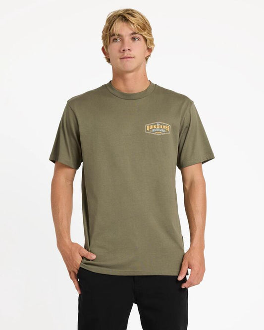 Image of T-Shirts. Product name - Quiksilver Mens Classic Hooks T-Shirt Olive in Olive colour by brand - Quiksilver