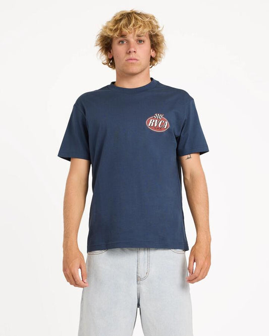 Image of T-Shirts. Product name - RVCA Mens Speed Check T-Shirt Moody Blue in Moody Blue colour by brand - RVCA