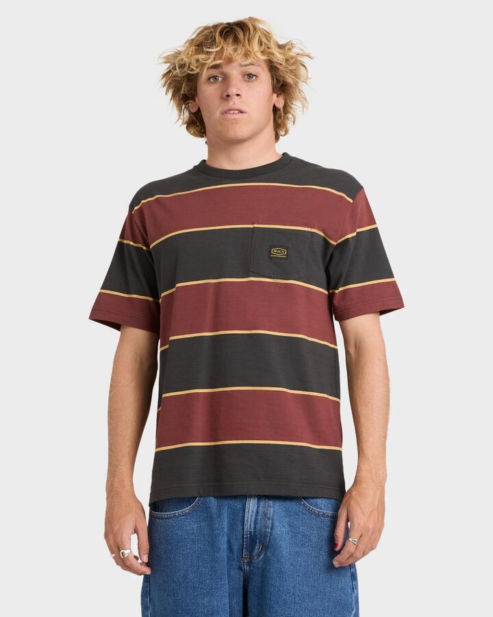 Image of T-Shirts. Product name - RVCA Mens Dayshift Stripe T-Shirt Pirate Black in Pirate Black colour by brand - RVCA