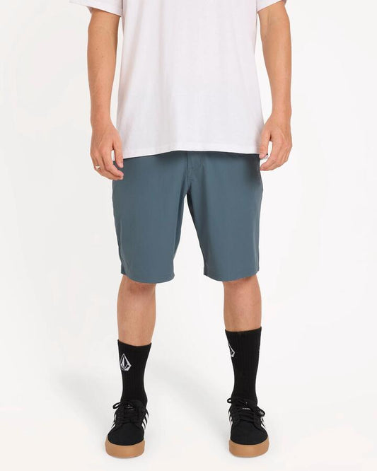 Image of a model wearing Shorts. Productname: volcom - Mens Frickin Cross Hybrid Shorts - Dark Slate - in Dark Slate colour by brand - volcom