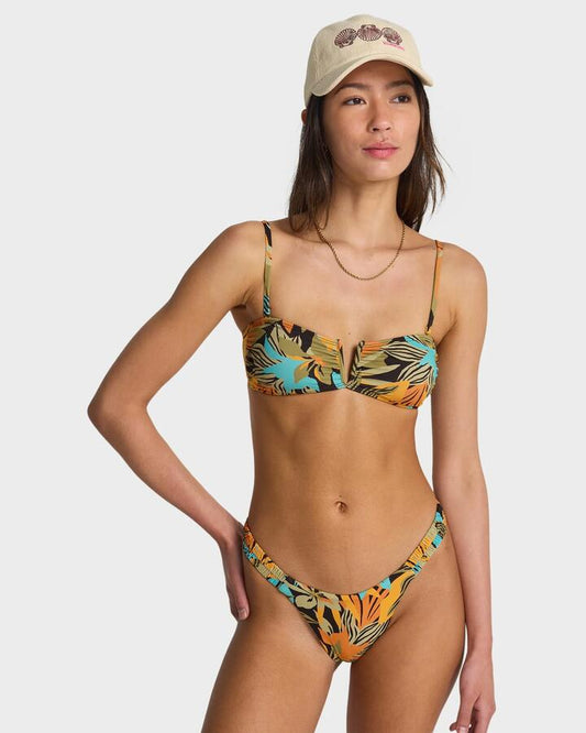 Image of a model wearing Tops. Productname: billabong - Womens Des Tropiques Bandeau Bikini Top - Black Multi - in Black Multi colour by brand - billabong