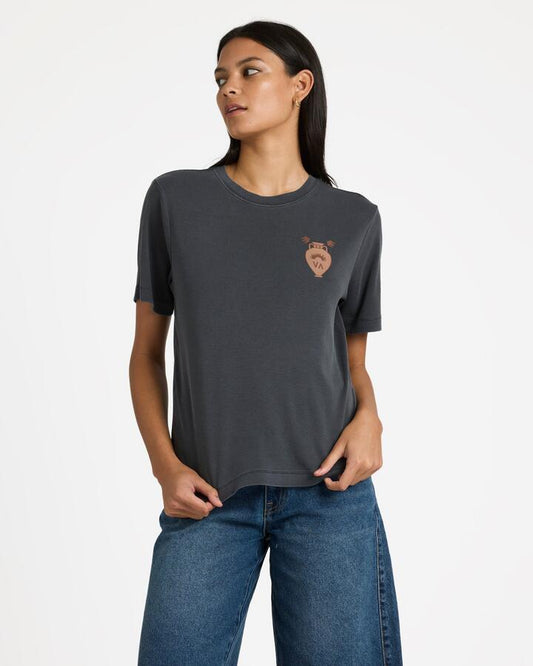 Image of T-Shirts. Product name - RVCA Womens Icon T-Shirt Graphite in Graphite colour by brand - RVCA