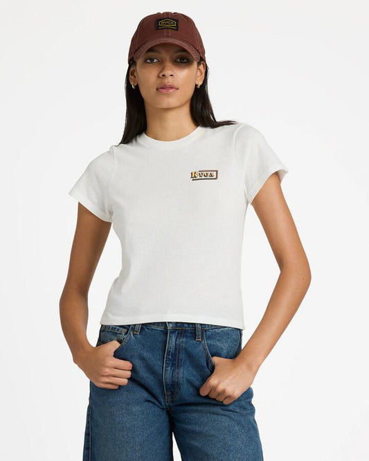 Image of T-Shirts. Product name - RVCA Womens 411 Baby T-Shirt Vintage White in Vintage White colour by brand - RVCA