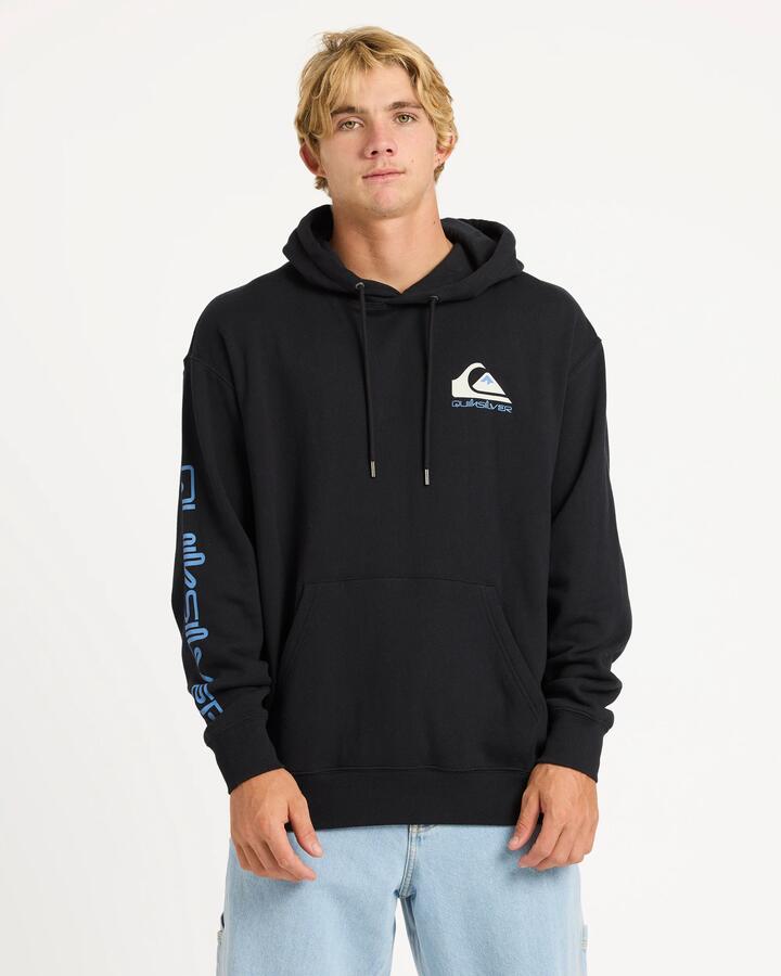 Image of a model wearing Outerwear. Productname: quiksilver - Mens Omni Logo Pullover Hoodie - Black - in Black colour by brand - quiksilver