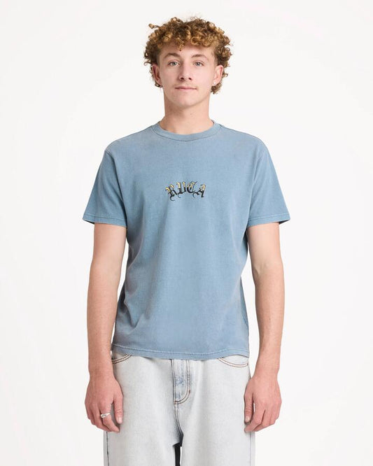 Image of T-Shirts. Product name - RVCA Mens Olde Rvca T-Shirt Vintage Navy in Vintage Navy colour by brand - RVCA
