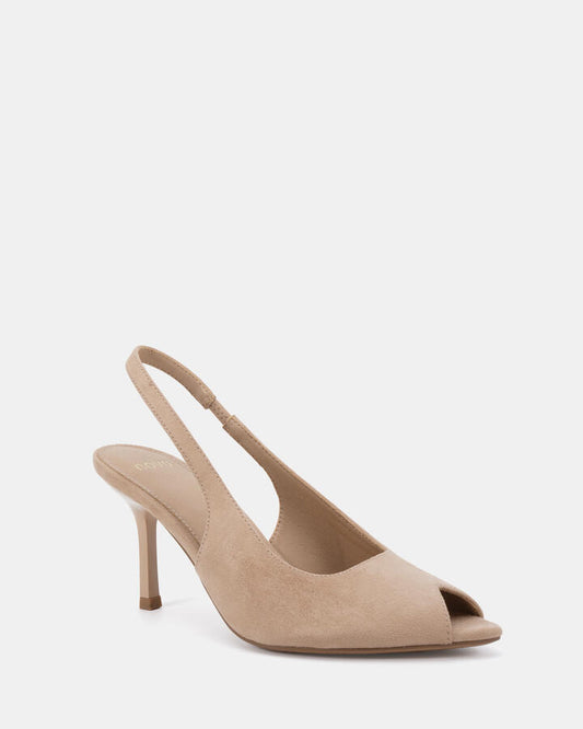 Image of Heels. Productname: Marcella: Neutral Suede - Women's Strappy - High Heel in Neutral Suede colour by brand - Novo