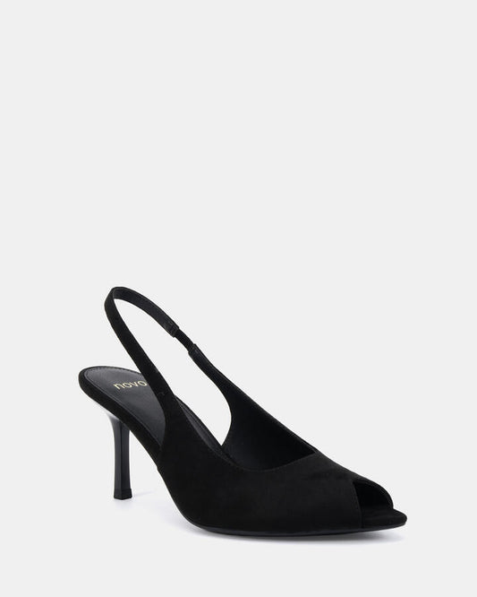 Image of Heels. Productname: Marcella: Black Suede - Women's Strappy - High Heel in Black colour by brand - Novo